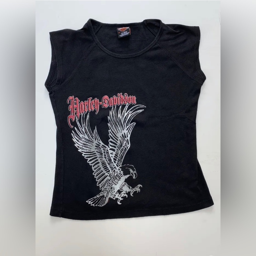 Harley-Davidson Women’s XL Sleeveless Eagle Graphic Biker Shirt Black